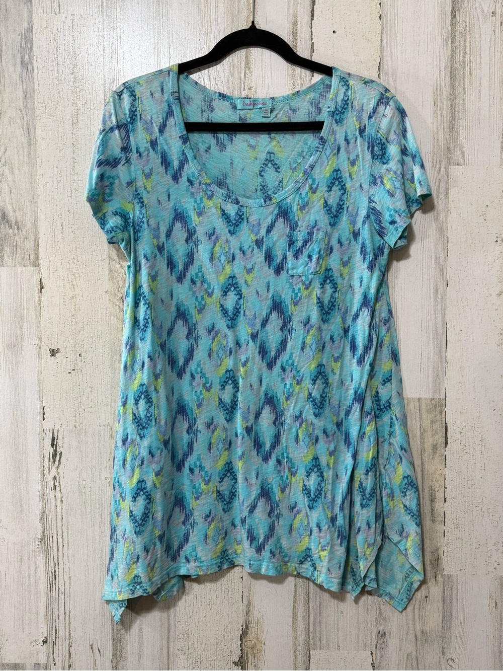 fresh produce Aqua Blue & Yellow Ikat Short Sleeve Tunic